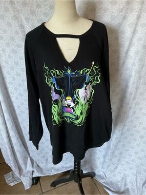 torrid Black V-Neck Sweater with Neon Green & Purple Villain Graphic